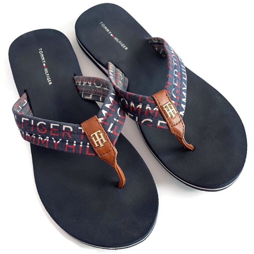 Tommy Hilfiger Blue and Tan Flip Flops